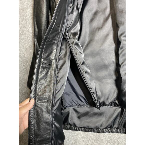 Vintage Wilson Leather Trench Coat Womens XL Black Thinsulate Ultra Insulation - Picture 14 of 15